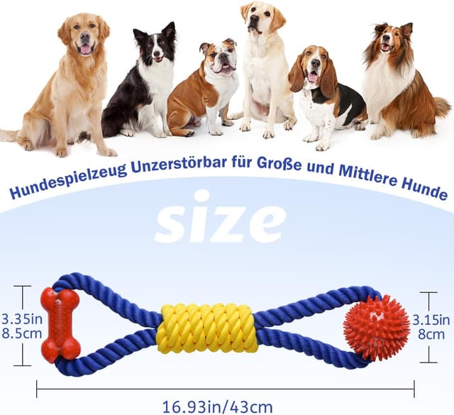 Detalle de Aitmexcn Hundespielzeug Seil (43 cm) aus Baumwolle – Zerrspielzeug für kleine bis mittelgroße Hunde