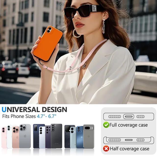 Detalle de joremx 2-teiliges Handyband universal (Handykette) mit verstellbarer Länge – rosa