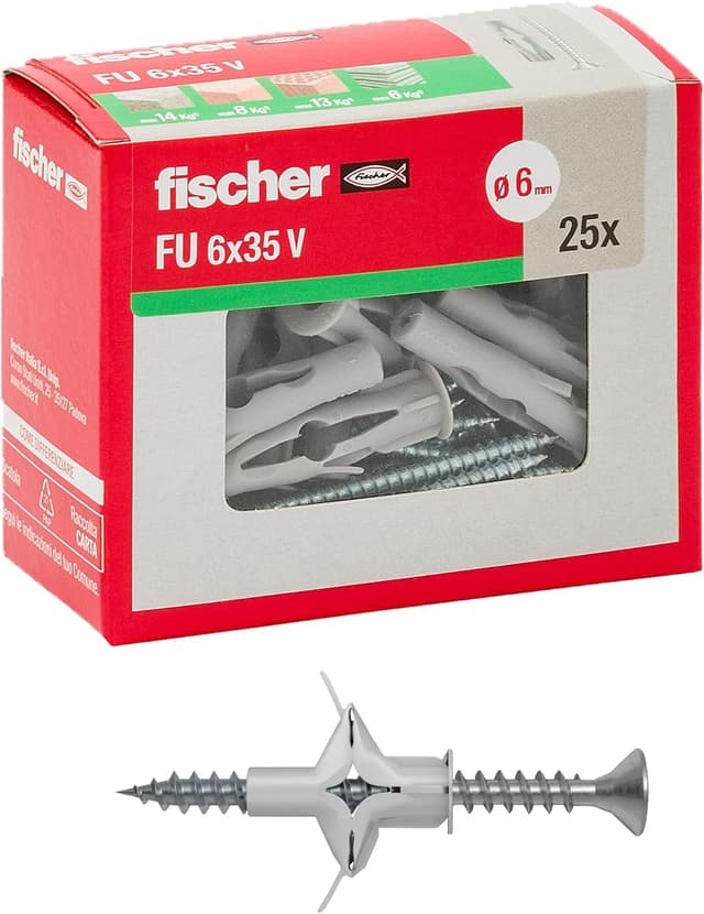 Detalle de FISCHER Chevilles 25 pièces 6 x 3,5 mm (FU) pour fixation universelle