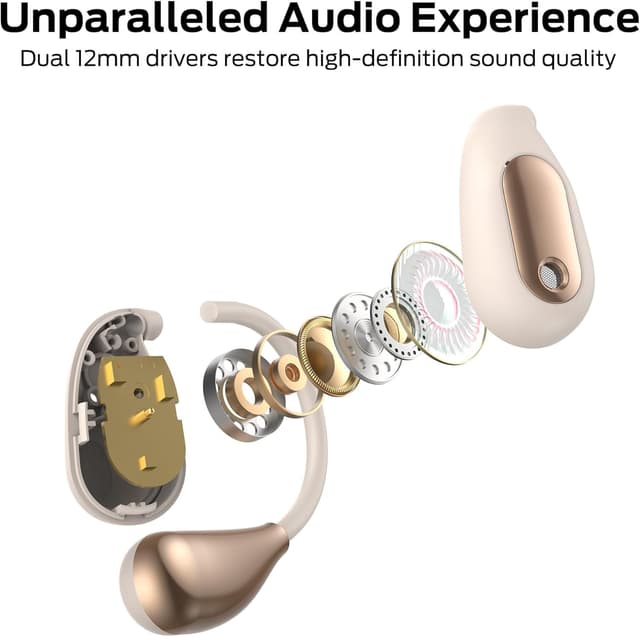 Detalle de Oraolo Open Ear Headphones (Open Ear Wireless Earbuds) with Bluetooth 5.4, Ear Hooks, IPX5, up to 30H – Golden