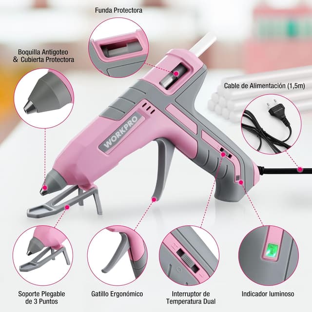 Detalle 2 de WORKPRO Psitola de Silicona Caliente 60/100W
