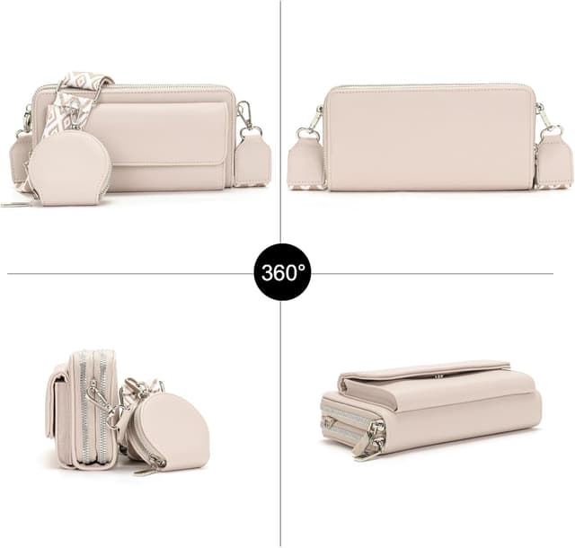 Detalle 2 de Snmoec Handytasche zum Umhängen – kleine Crossbody Bag Damen grau-rosa mit Kartensteckplatz