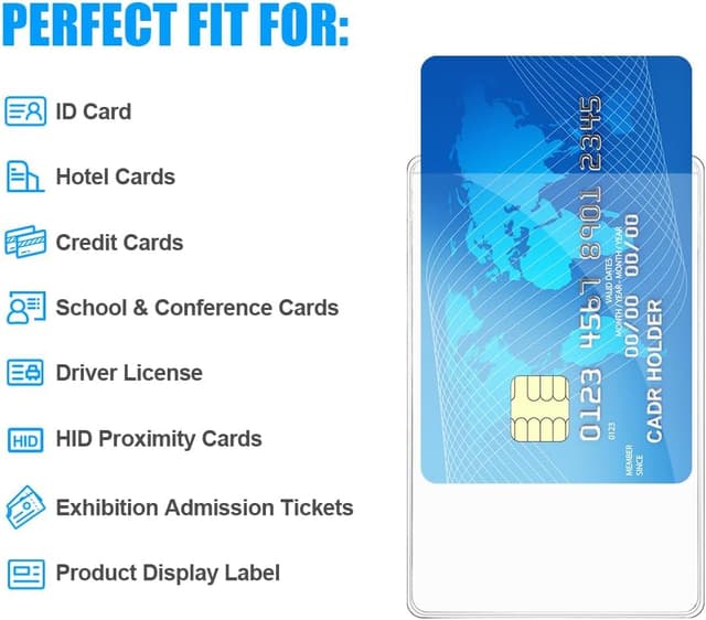 Detalle de Vicloon lot de 50 porte-badges transparents, rechargeables et étanches (PVC) pour cartes