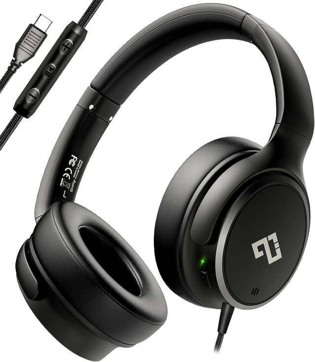 Detalle de INFURTURE USB-C Wired Over-Ear Headphones with 28dB ANC and HD Mic
