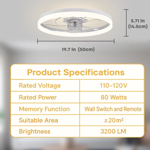 Thumbnail 5 de Fszdorj 20" Ceiling Fan with LED light ๐ก๐
