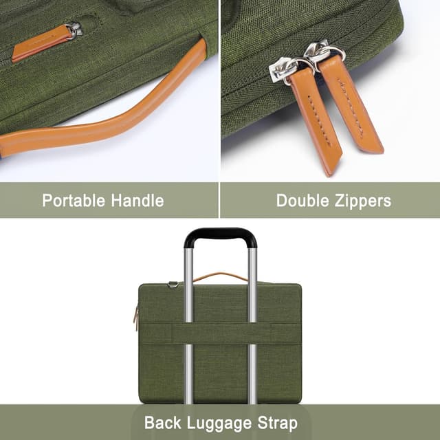 Detalle 2 de MOSISO 360 Laptoptasche für 13,3 Zoll (13–13,3"), wasserabweisend & stoßfest, Schultertasche mit 4 Reißverschlusstaschen, olivgrün