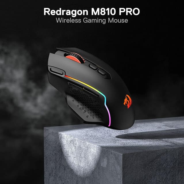 Detalle de Redragon M810 Pro Gaming-Maus (kabelgebunden & kabellos) mit 10.000 DPI, 8 Makrotasten und RGB