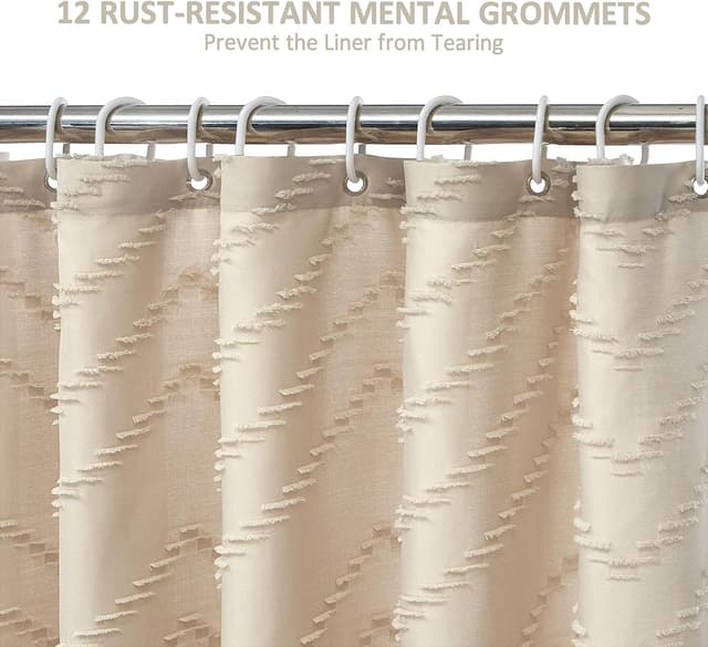 Thumbnail 6 de Siiluminisoy Boho Farmhouse Shower Curtain (72 x 72) Woven Chevron Texture with Tassels