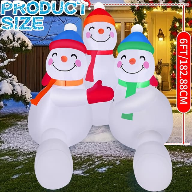 Thumbnail 2 de 6ft Inflatable Snowman Trio with 5 LEDs 🎄