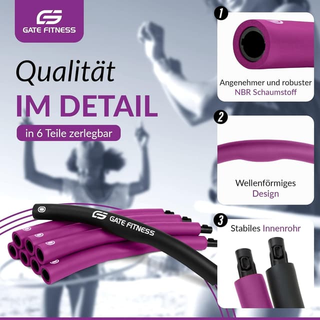 Detalle de GATE FITNESS Hula Hoop Reifen für Erwachsene & Kinder (1,2 / 1,5 / 2 kg) mit 6–8 Segmenten und Schaumstoffpolster