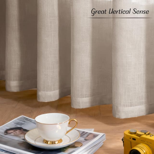 Detalle de Ystyle rideau voilage transparent effet lin, lot de 2 (140x260 cm), avec œillets