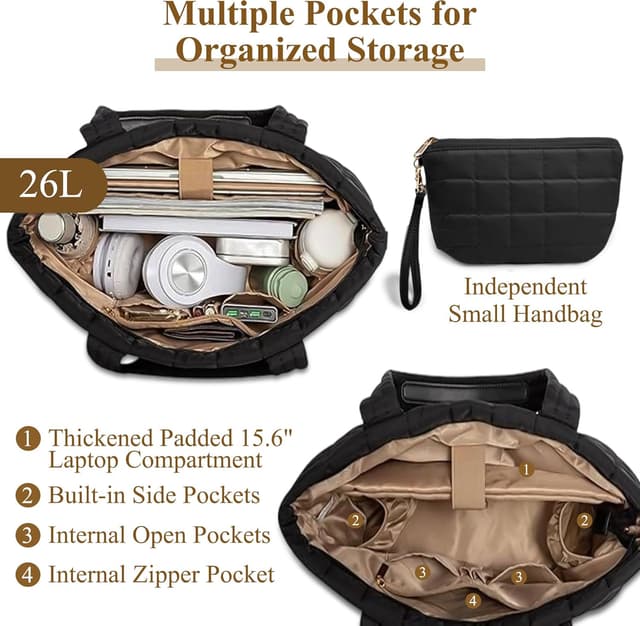 Detalle de Mabecol Sac Cabas Shopper matelassé grand format avec bandoulière ajustable (ordinateur 15,6")