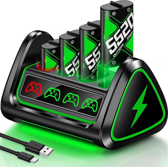 Detalle de Wiederaufladbarer Akku-Pack für Xbox Controller (4 x 5520 mAh) inkl. USB-Ladeanschluss & LED-Ladeanzeige