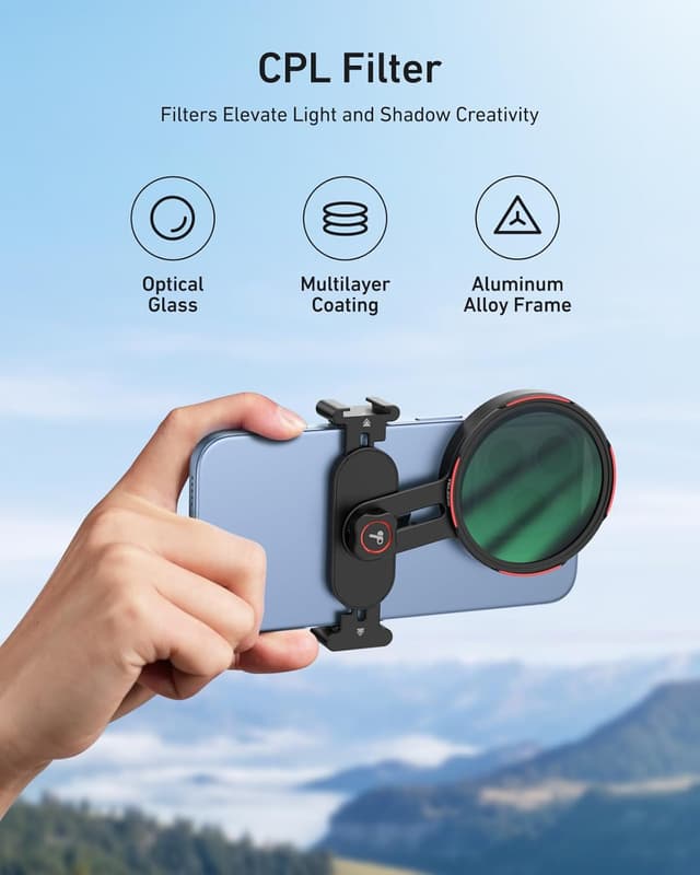 Detalle 2 de TELESIN 67 mm CPL-Polfilter für DSLR – reduziert Reflexionen, schützt vor Wasser und Fingerabdrücken