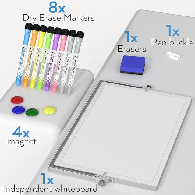 Detalle 2 de Nicpro Dry Erase Mini Whiteboard A4 (20 x 30 cm) – Double Sided Magnetic Desktop Board with Stand