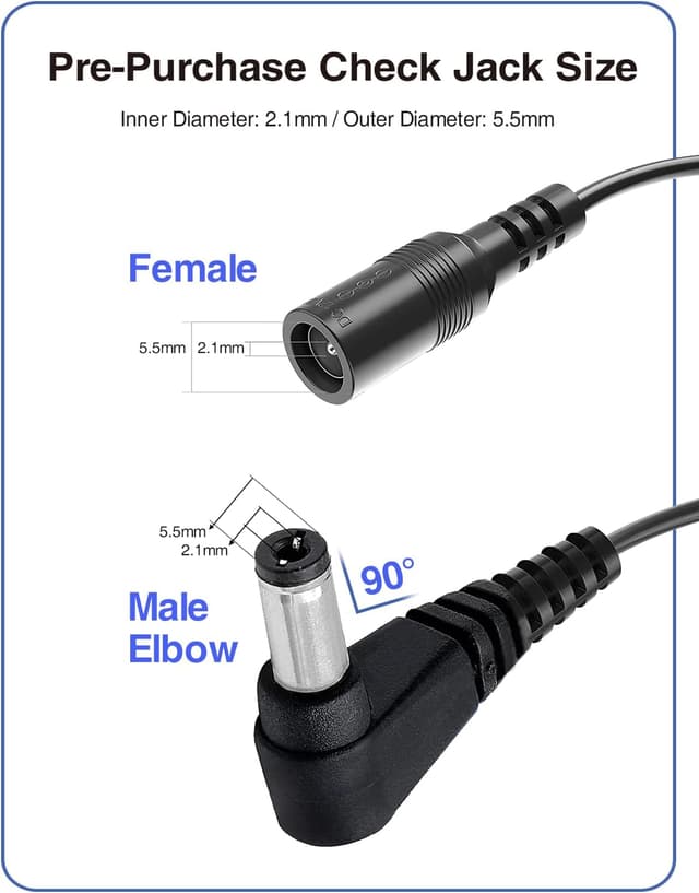 Detalle 1 de VOLTKARE 2Pack DC power extension cable (90-degree) 5.5mm x 2.1mm, male to female