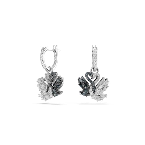 Thumbnail 4 de Swarovski Pendientes Swan negros, combinación de acabados metálicos 💍