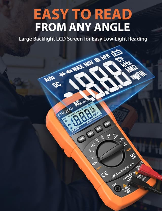 Detalle de COCZOW digital multimeter with NCV, backlit LCD and continuity alarm (AC/DC up to 600V)
