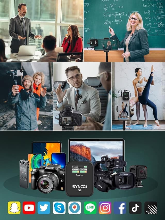 Thumbnail 6 de SYNCO Microfono Lavalier Senza Fili G2 (A2) a 2 canali con display TFT per smartphone, DSLR e live streaming