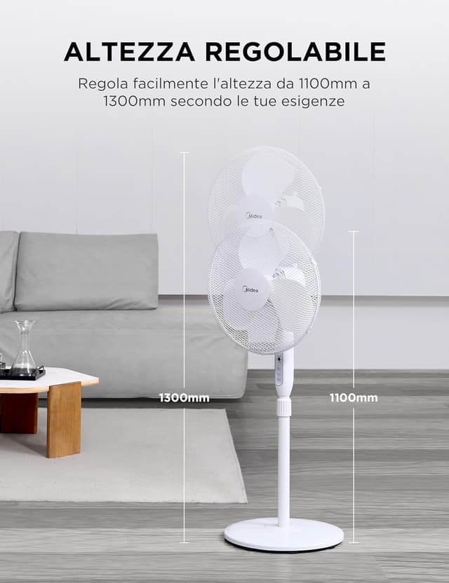 Detalle 2 de Midea MFS400M0APW0, ventilatore a piantana silenzioso con telecomando e altezza regolabile