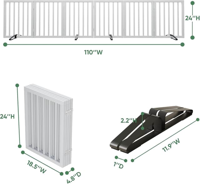 Detalle 2 de Foldable Dog Gate Indoor (6 Panels) for Doorways with Metal Support Feet, White