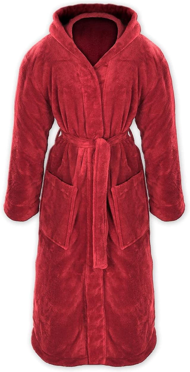 Detalle de Gräfenstayn Kuschelfleece Bademantel mit Kapuze (Unisex) – Öko-Tex Standard 100, Größe S–XXXL