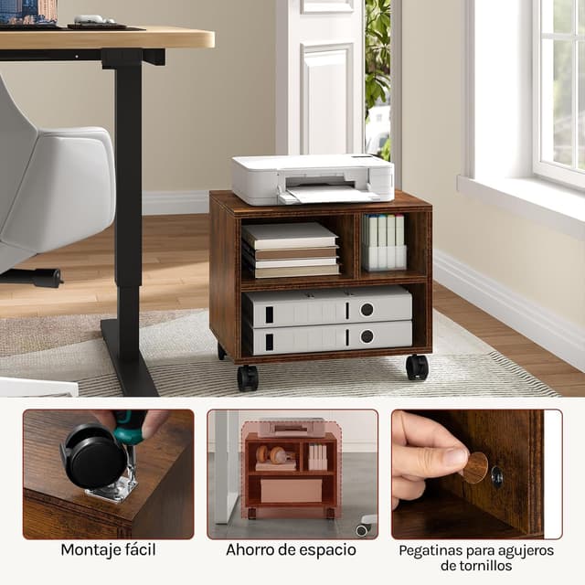 Thumbnail 4 de WOLTU Mesa Móvil para Impresora 🚗 con 3 Compartimentos, Marrón