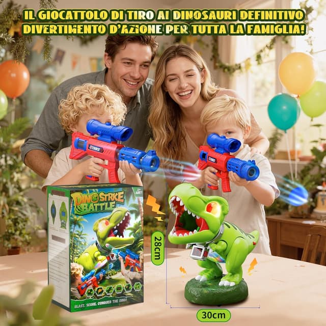 Thumbnail 6 de Dinosauro giocattolo di tiro con 2 pistole a pompa d’aria e luci, mirino e contatore LED (3–10 anni)
