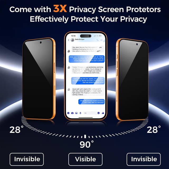 Detalle de Niphabe 3 Pack Privacy Screen Protector for iPhone 17 Pro 6.3 inch (with 3 Camera Lens Protectors)