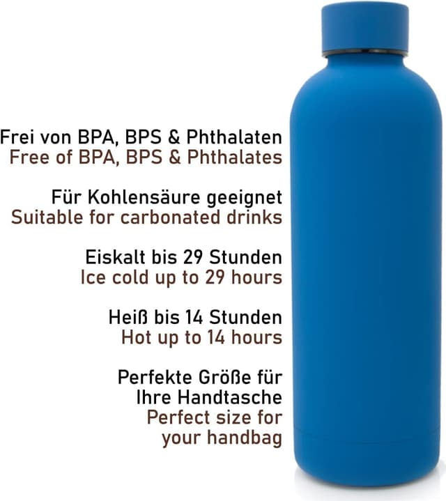 Detalle de T&N Edelstahl Trinkflasche 500 ml – Thermosflasche für Büro, unterwegs und Sprudel