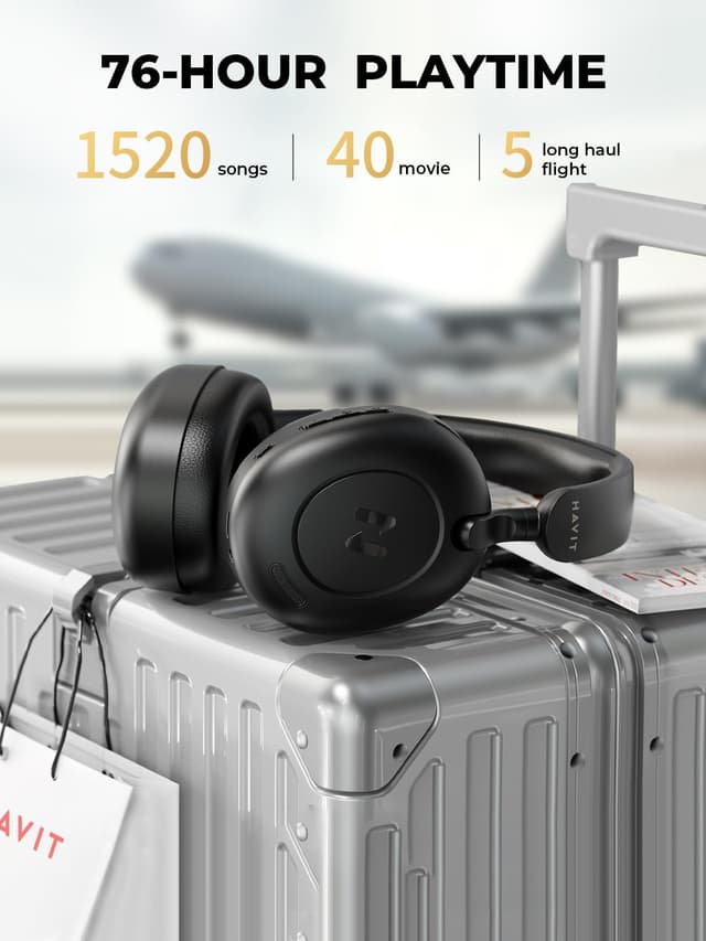Detalle de Havit Hybrid Active Noise Cancelling Over-Ear Headphones (Bluetooth 5.4) with 5-mic ENC, 76H playtime