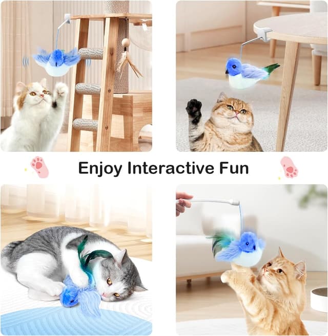 Detalle de Migipaws Cat Toys Interactive Lifelike Flapping Bird with Catnip (clamp-on hanging & USB rechargeable)