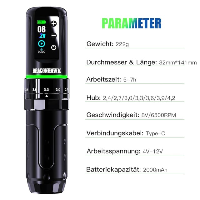 Thumbnail 1 de Dragonhawk L3 Tattoo Maschine Set Kabellos