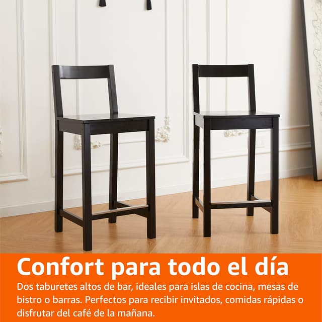 Thumbnail 5 de Amazon Basics Taburetes de madera negra con respaldo, 88 cm