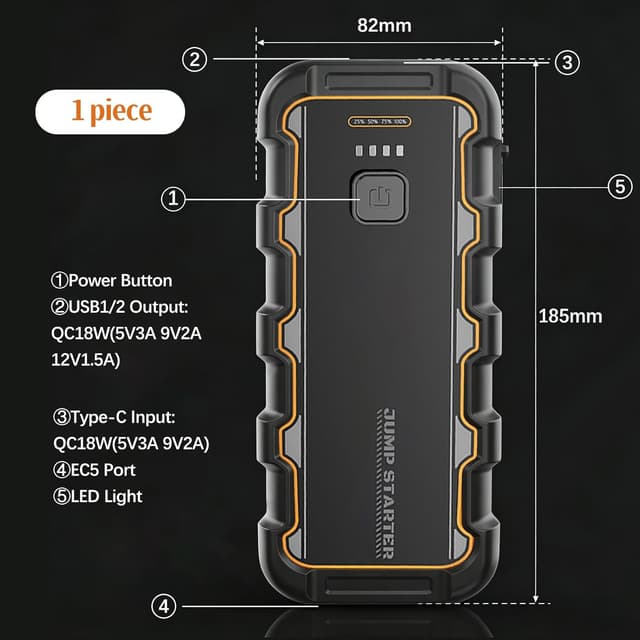 Thumbnail 5 de LAIVIYA Booster Batterie Voiture 7000A 12V – démarreur portable avec lampe LED et chargeur USB
