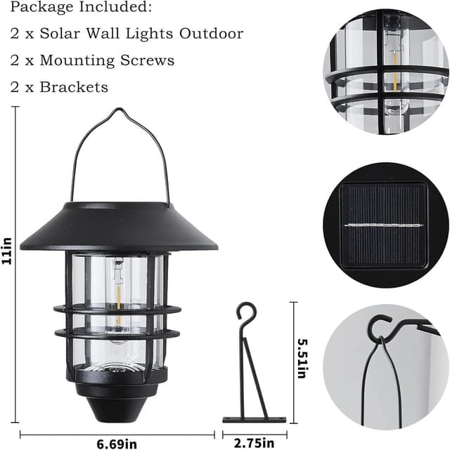 Detalle de DERAYSION Solar Lantern Lights 2 Pack