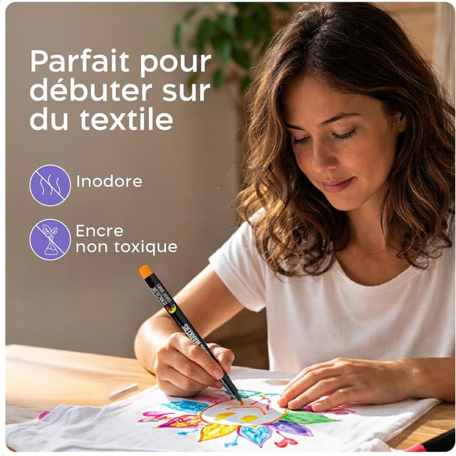 Detalle 2 de Set de 20 marqueurs textile Zenacolor – Feutres textile non toxiques, indélébiles à pointe fine pour t-shirt et tissus