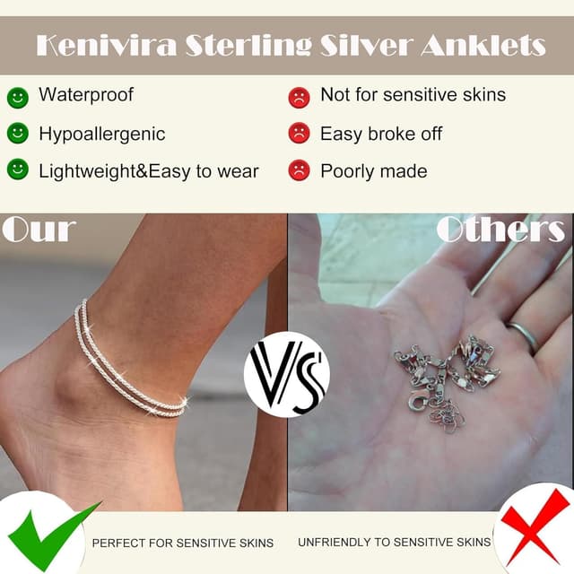 Detalle 1 de Kenivira Fußkettchen für Frauen – mehrschichtig, wasserdicht & einstellbar als Set
