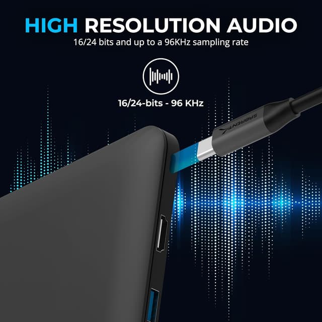 Detalle de SABRENT USB-C Externe Soundkarte AU-UCMA (24-Bit/96 kHz) – USB Typ-C auf 3,5-mm-Klinke für Stereo-Out & Mikrofon