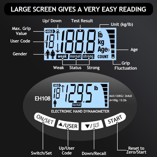 Detalle de OSDUE electronic grip strength meter 120 kg