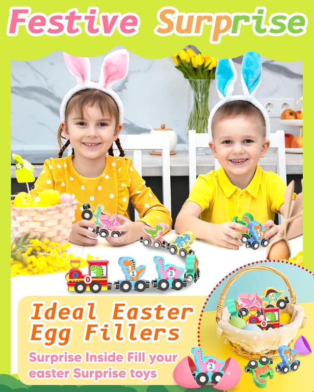 Detalle 2 de 11-Piece Magnetic Dinosaur Train Set (Montessori Wooden Learning Toys) for Ages 1–3