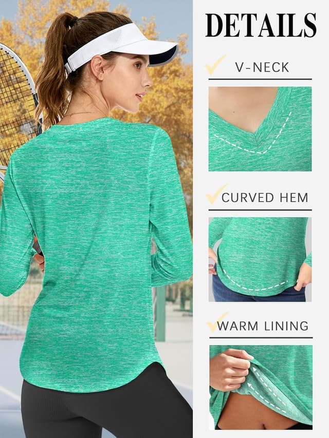Detalle de Damen Sportshirt Kurzarm mit V-Ausschnitt und UPF 50+ – atmungsaktiv & 4-Wege-Stretch für Fitness, Laufshirt, Yoga