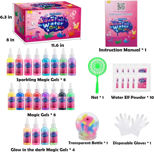 Detalle 2 de Golinkid Magic Water Elf Toy Kit (20 Bottles, 24 Molds) Aqua Fairy Water Gel Craft Set for Kids