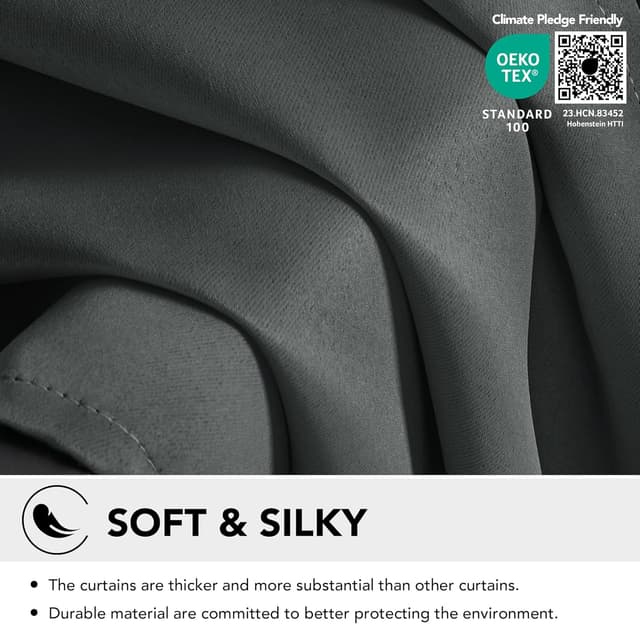 Detalle de Deconovo Thermal Insulated Blackout Door Curtains (1 Pair) – Eyelet Ready to Hang, Dark Grey