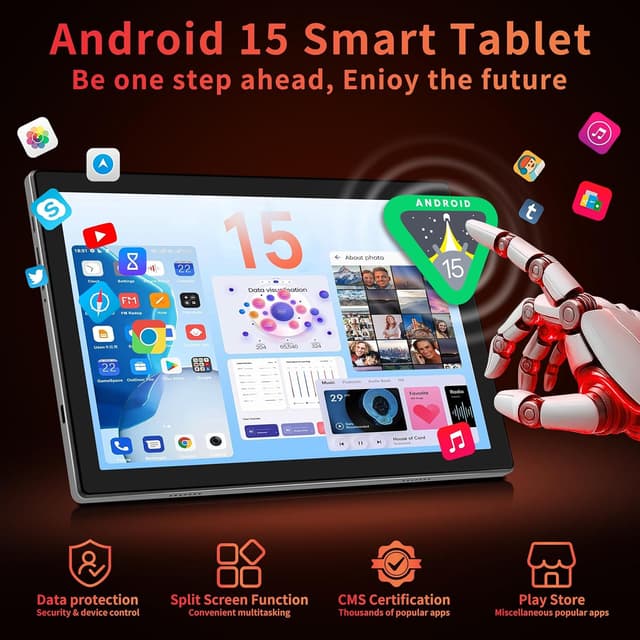 Detalle de 10-Inch Android 15 Tablet with Keyboard, 5G WiFi, Bluetooth 5.0, 24GB (4+20) RAM, 128GB ROM (Up to 1TB) and Stylus