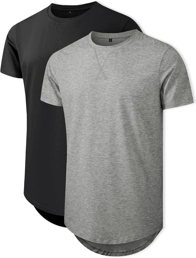 Detalle de Comdecevis Men’s 2-Pack Cotton Crewneck T-Shirts (Longline, Hipster/Hip Hop Style)
