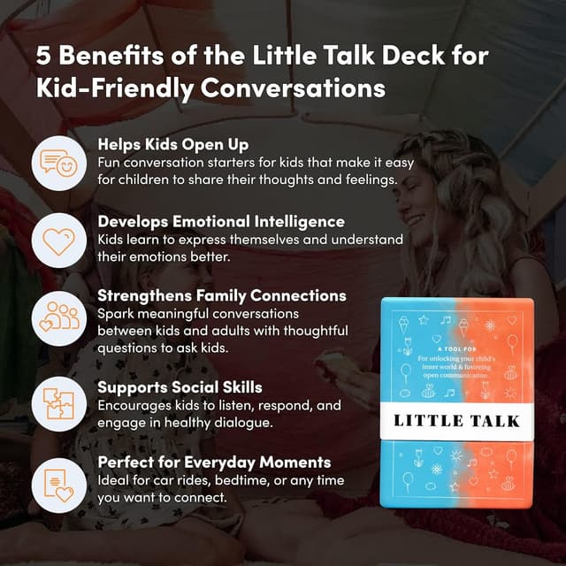 Detalle de BestSelf Co. Little Talk Conversation Cards for Kids (170 Prompts) for Social Skills, Family Games, Travel & Therapy