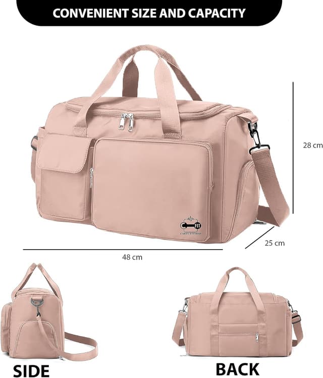 Detalle de CarryFitness Sports Gym Bag Duffle Bag with Shoes Compartment, Waterproof Weekend Bag (Pink) 37L
