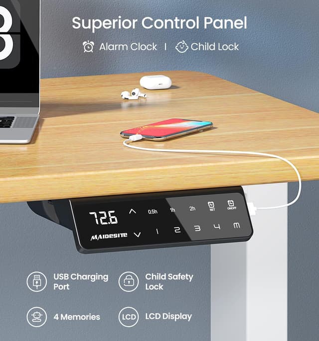 Detalle 2 de MAIDeSITe T2 Pro dual-motor adjustable height standing desk frame (white) with memory smart panel