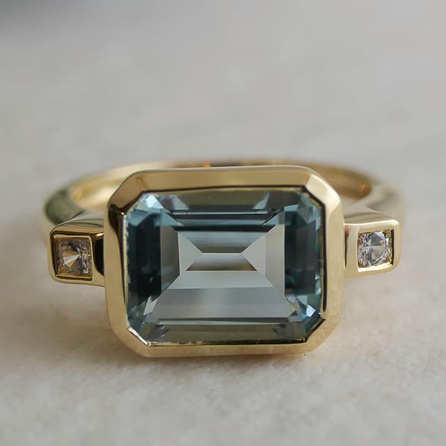 Detalle de Blautopas Art-Deco Sterling-Silberring mit Blue Topas, Zirkonen – Größe US 9 (Ø 19)